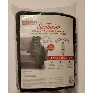 Sunbeam Royal Ultra Heated Throw Blanket Electric 4 Heat Settings XL 50x60" Warm